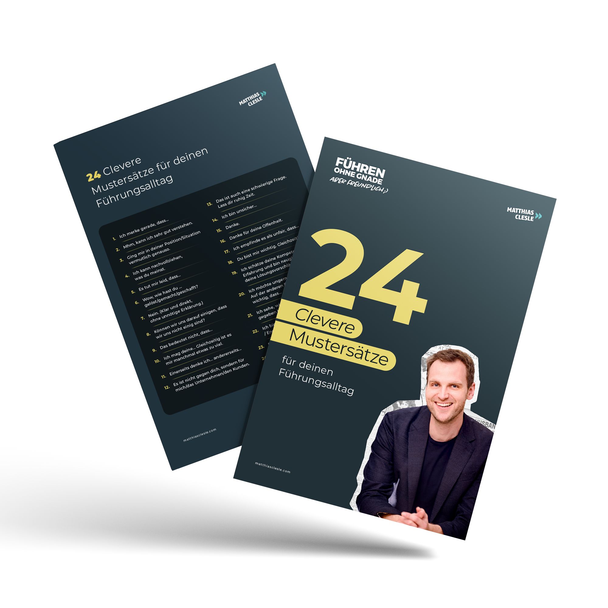 Mockup des PDF-Guides 24 Mustersätze für deinen Führungsalltag